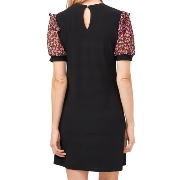 CECE Womens Black Styling Floral Short Sleeve Crew Neck Short Shift Dress Medium - Picture 3 of 4